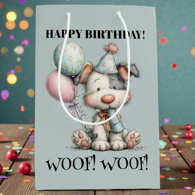 Whimsical Dog Watercolor Birthday Mittlere Geschenktüte (Von Creator hochgeladen)