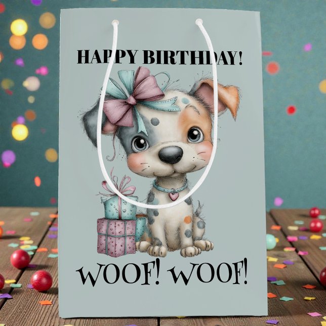 Whimsical Dog Watercolor Birthday Mittlere Geschenktüte (Von Creator hochgeladen)