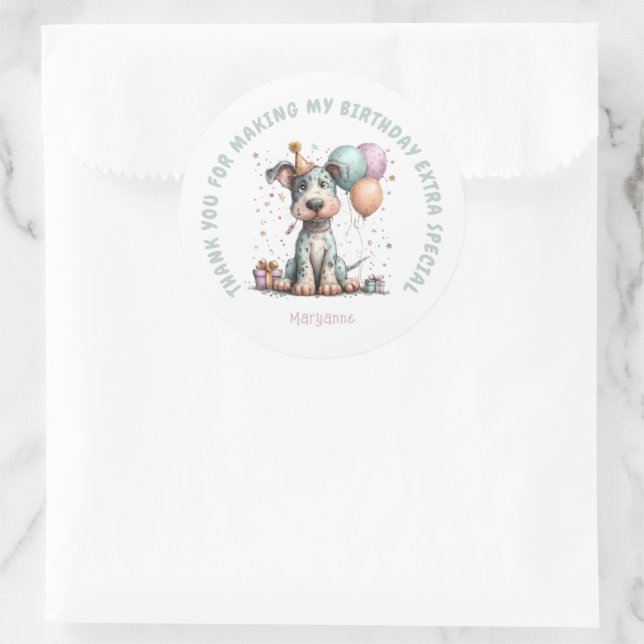 Whimsical Dog Watercolor Birthday Runder Aufkleber (Tasche)