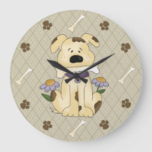 Whimsical Dog with Bone Wall Clock Große Wanduhr
