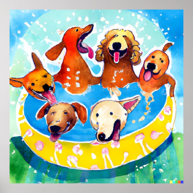 Whimsical Dogs Pool Party Square Poster (Vorne)