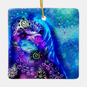 Whimsical Dolphin Blue Aquamarin Coastal Nautic Keramikornament