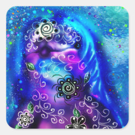 Whimsical Dolphin Blue Aquamarin Coastal Nautic Quadratischer Aufkleber