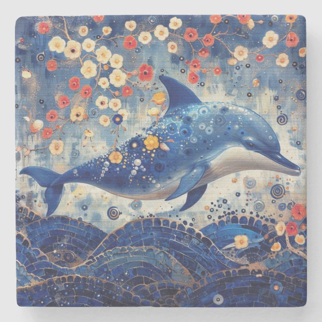 Whimsical Dolphin Steinuntersetzer (Vorderseite)