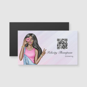 Whimsical Donut Lady Food Catering QR Code Magnetkarte