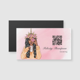 Whimsical Donut Unicorn Lady Food Catering QR Code Magnetkarte