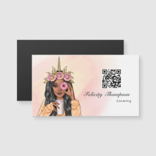 Whimsical Donut Unicorn Lady Food Catering QR Code Magnetkarte