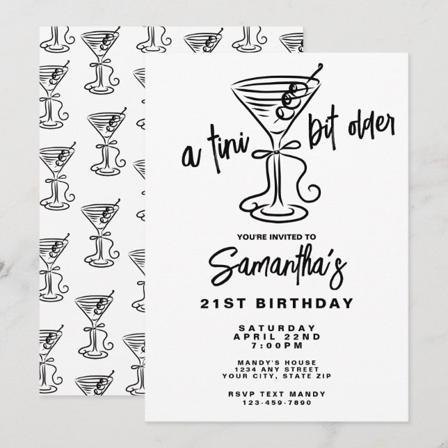 Whimsical Doodle A Tini Bit Older 21st Birthday Einladung (Vorne/Hinten)