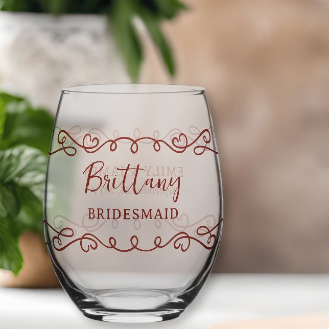 Whimsical Doodle Art jeder Colour Hochzeit Weinglas Ohne Stiel (Bridesmaid wine glass - customize to any color or for anyone in your wedding party)