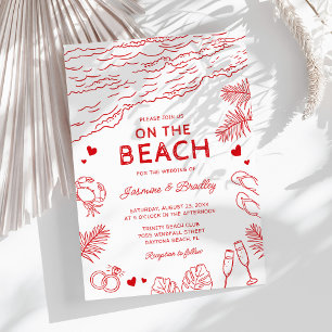 Whimsical Doodle Beach Hochzeit Einladung