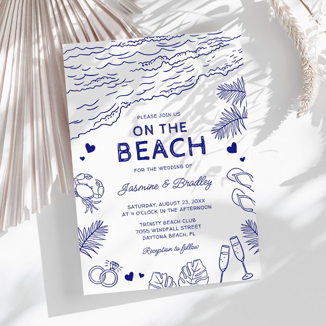 Whimsical Doodle Beach Hochzeit Einladung (Von Creator hochgeladen)