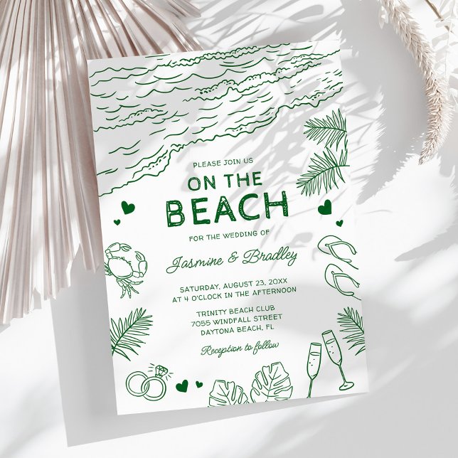 Whimsical Doodle Beach Wedding Einladung (Von Creator hochgeladen)