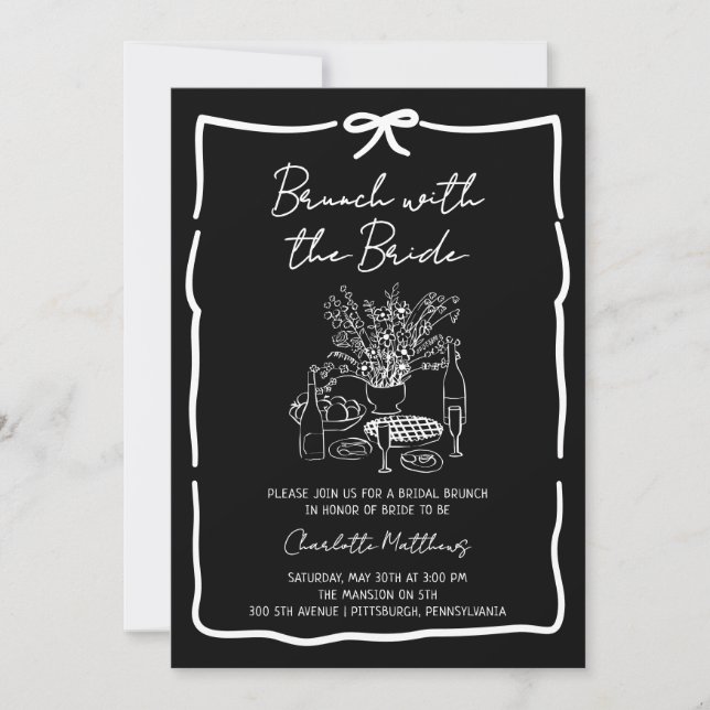 Whimsical Doodle Brunch with the Bride Red Pink  I Einladung (Vorderseite)