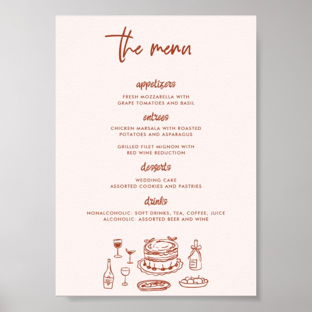 Whimsical Doodle Food Drawing Wedding Poster (Vorne)