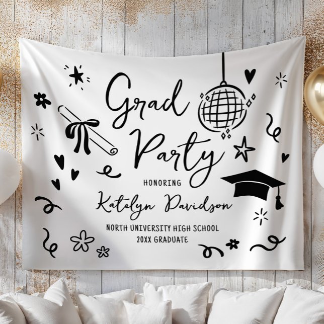 Whimsical Doodle Grad Party Graduation Backdrop Wandteppich (Von Creator hochgeladen)