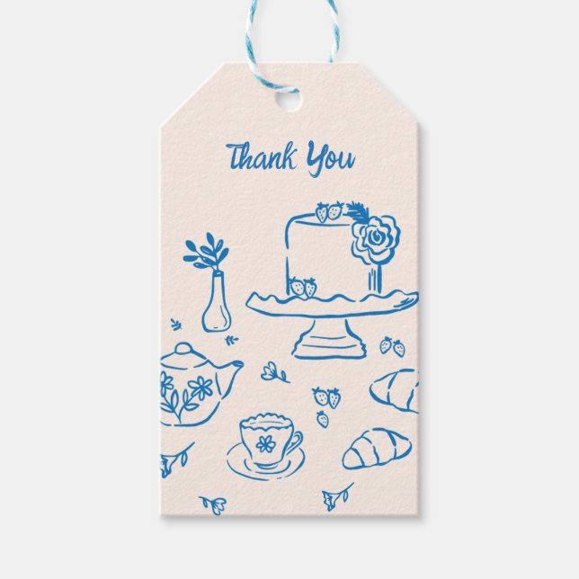Whimsical Doodle Hand Drawn Tee Icons Danke Geschenkanhänger (Vorderseite)