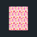 Whimsical Doodle Hörer mit Mustern und Textur Leinwanddruck<br><div class="desc">Dieses hübsche, skurrile Muster hat verflochtene Herzen, die im Doodle-Stil gemacht wurden. Sie sind in lila, rosa, orangen und gelben Farbtönen auf weißem Hintergrund gehalten. Einige Herzen haben Polka Punkte, andere kariert oder Streifen. Sie scheinen sich alle umzusehen und sich von diesem süßen, lustigen Design zu überzeugen, das die Liebe...</div>