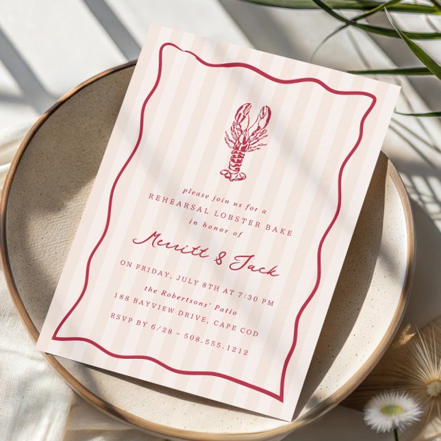 Whimsical Doodle Hummer Bake Probe Abendessen Einladung (Coastal lobster bake rehearsal dinner invitations)