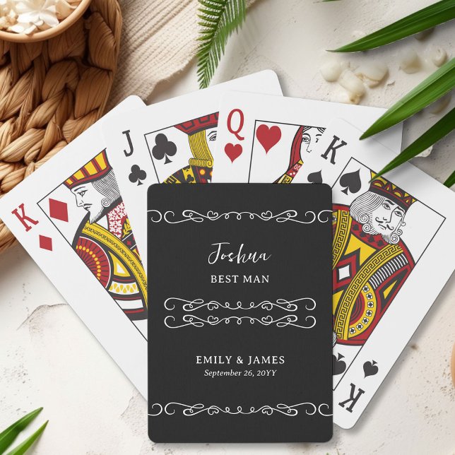 Whimsical Doodle jedes Trauzeuge Hochzeit Spielkarten (Best Man Poker Cards with whimsical doodles and love hearts - edit color or personalize for anyone)