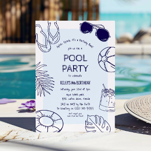 Whimsical Doodle Jungen Poolparty Geburtstag Einladung