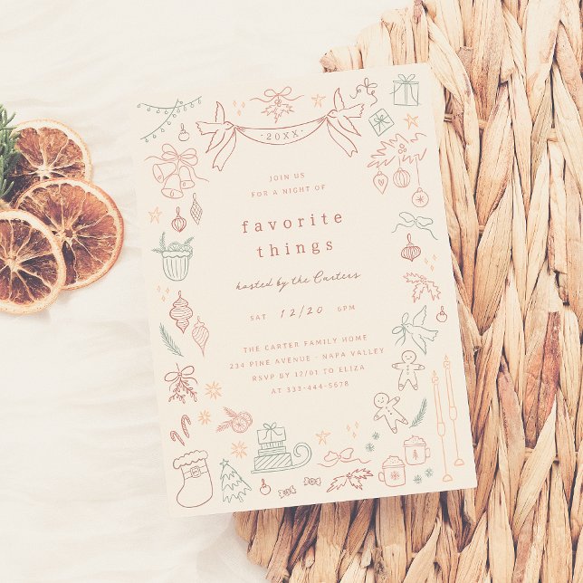 Whimsical Doodle Lieblings-Dinge Weihnachten Party Einladung (Von Creator hochgeladen)