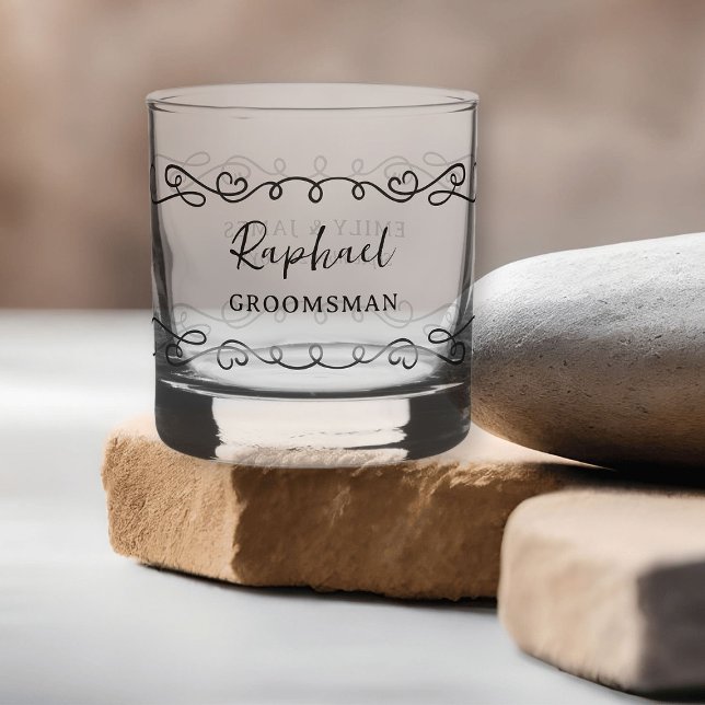 Whimsical Doodle Line Art Colour Wedding Whiskyglas (Groomsman rock glass - customize to any color or for anyone in your wedding party)