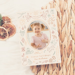 Whimsical Doodle Modern Christmas Holiday Foto Folien Feiertagskarte