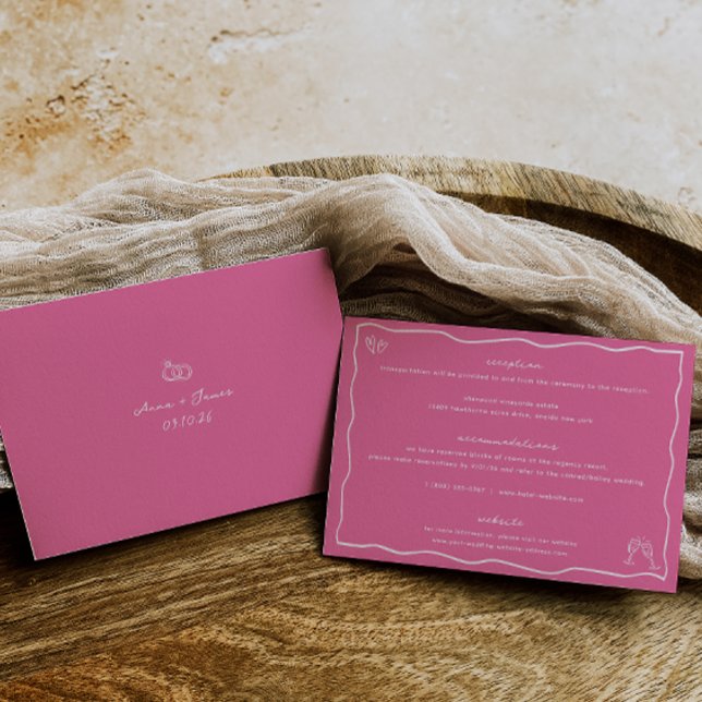 Whimsical Doodle Pink Wedding Details Card Einladung (Von Creator hochgeladen)