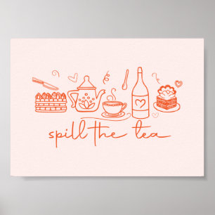 Whimsical Doodle Spill the Tea, Tee-Party Küche Poster