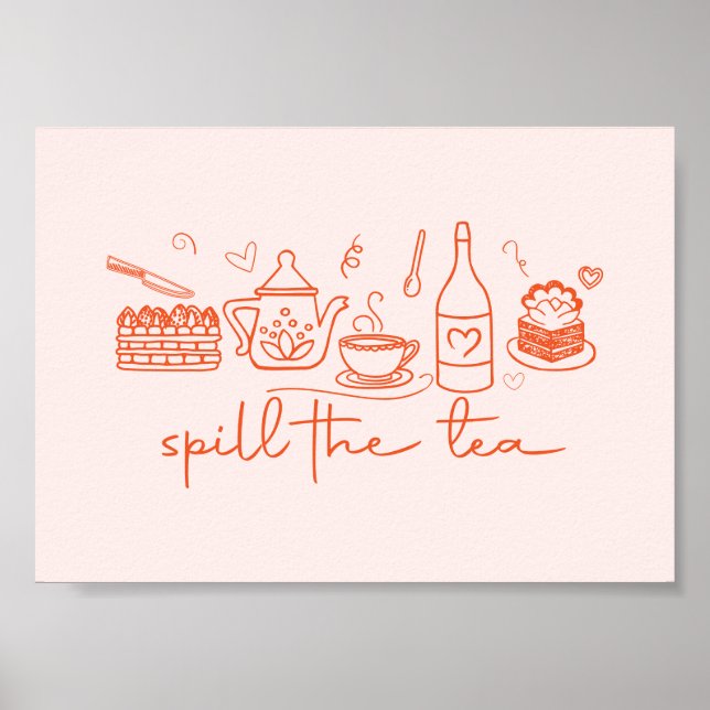 Whimsical Doodle Spill the Tee, Tee Party Küche Poster (Vorne)