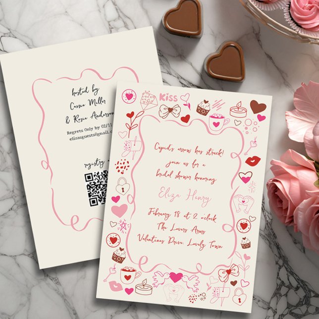 Whimsical Doodle Valentine's Brautparty Einladung (Bridal Shower invitation from the Valentines Bridal Shower Invitation collection by Darling & May)