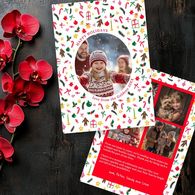 Whimsical Doodle Weihnachten Custom 5 Foto Collage (Whimsical Doodle Christmas Custom 5 Photo Collage Holiday Card
)