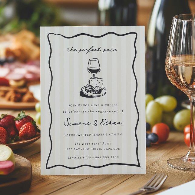 Whimsical Doodle WIne & Cheese Engagement Party Einladung (Von Creator hochgeladen)