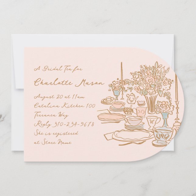 Whimsical Doodle Zeichnend Tee-Party-Brautparty Einladung (Vorderseite)