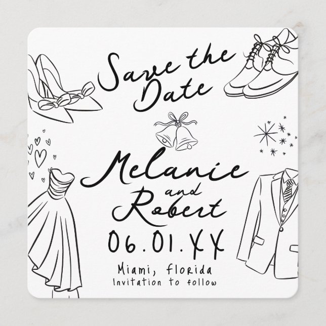 Whimsical Doodles Friseurin Save the Date Einladung (Vorderseite)