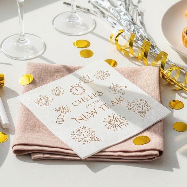 Whimsical Doodles Gold Cheers to New Year Party Serviette (Von Creator hochgeladen)