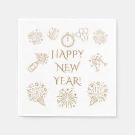 Whimsical Doodles Gold Happy New Year Serviette