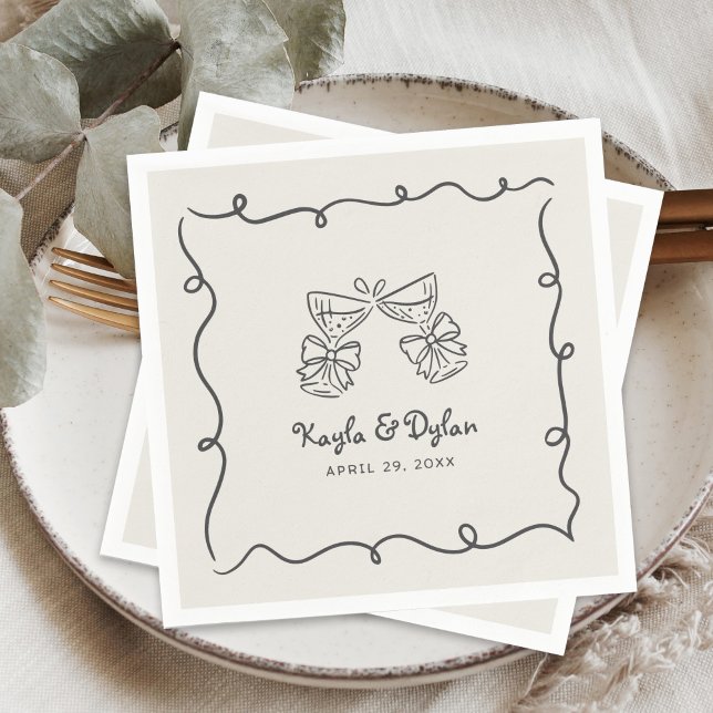 Whimsical Doodles Hand Drawn Wavy Frame Wedding Serviette (Von Creator hochgeladen)