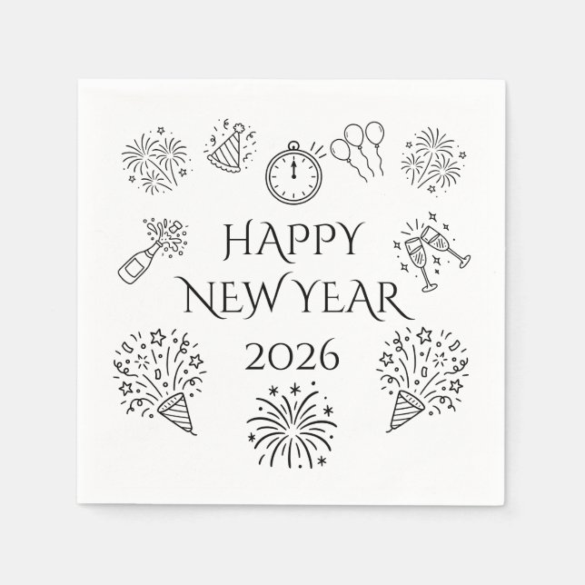 Whimsical Doodles Happy New Year 2026 Serviette (Vorderseite)