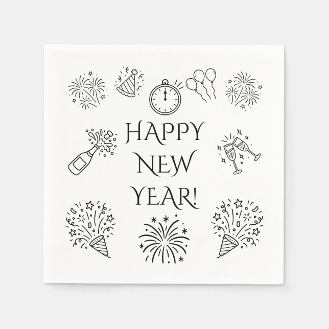 Whimsical Doodles Happy New Year Serviette (Vorderseite)