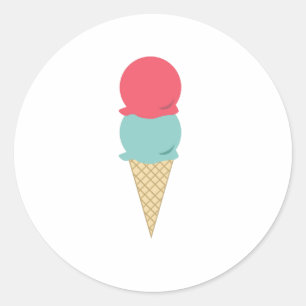 Whimsical Double Scoop Ice Creme Cone Runder Aufkleber
