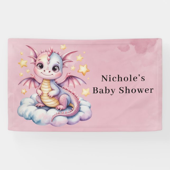 Whimsical Dragon auf einer Wolkendusche Banner (Horizontal)