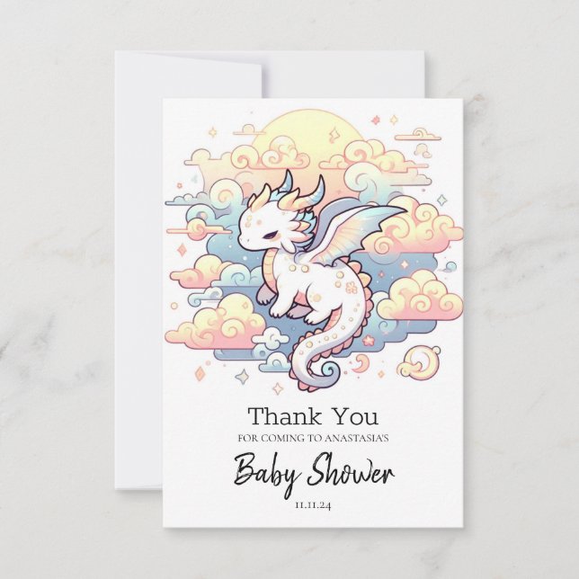 Whimsical Dragon Baby Dusche Dankeskarte (Vorderseite)