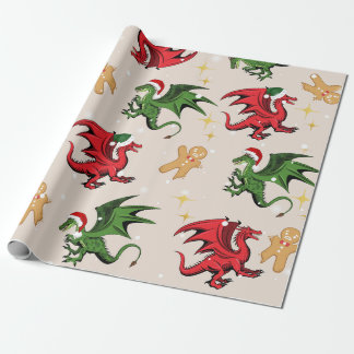 Whimsical Dragon & Gingerbrett Weihnachtswrapping Geschenkpapier