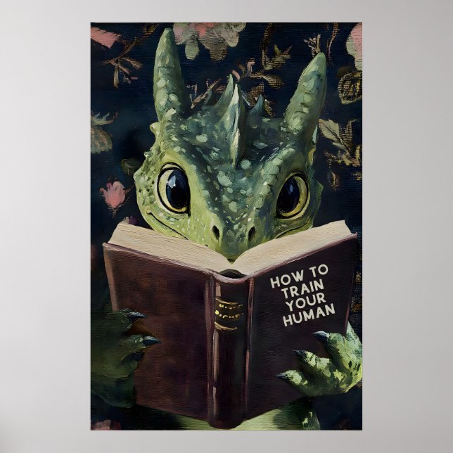 Whimsical Dragon Reading Train Your Human Book Poster (Vorne)