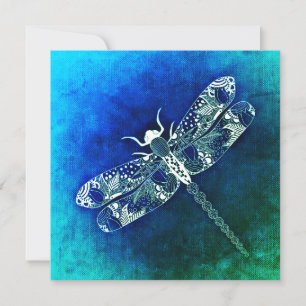 Whimsical Dragonfly Line Zeichnend Tattoo Art Flat Karte