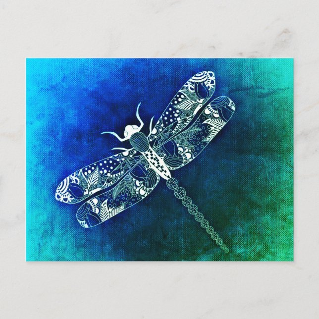 Whimsical Dragonfly Line Zeichnend Tattoo Art Postkarte (Vorderseite)