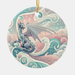 Whimsical Drakes: Pastel Dragon Fantasy Keramik Ornament