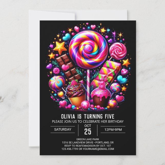 Whimsical Dreamy Candyland Digital Geburtstag Einladung (Vorderseite)