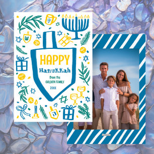 Whimsical Dreidel Menorah CUSTOM Foto HANUKKAH Feiertagskarte